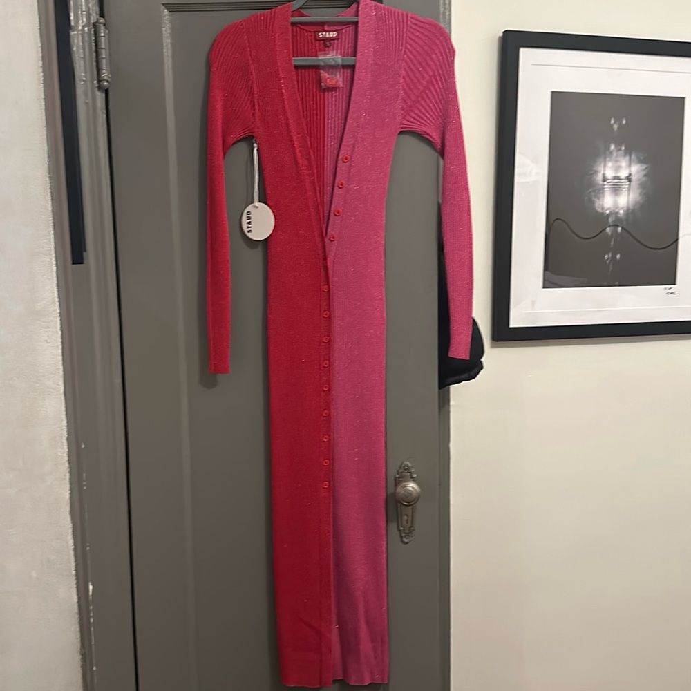 NWT Staud pink and red button down dress